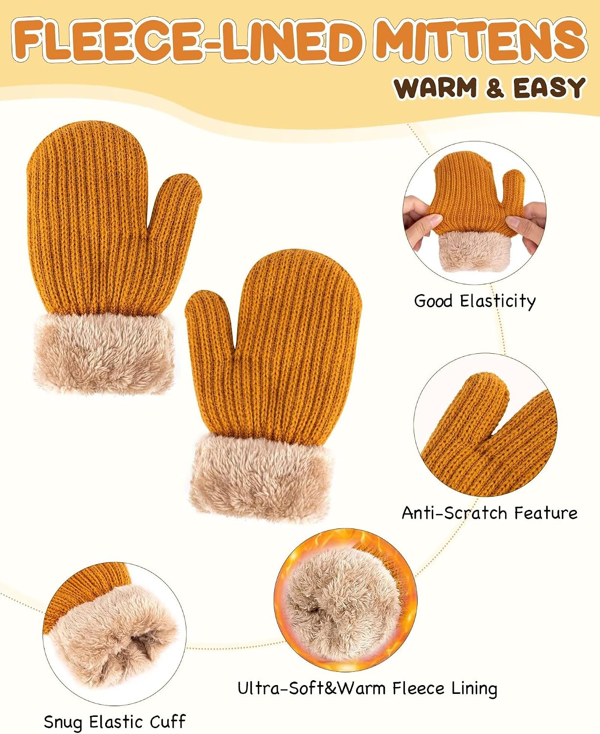 Baby Beanie Mittens Scarf Set,Toddler Infant Kids Winter Hat with Bear Ear Thermal Gloves Neck Warmer Set for Girls Boys