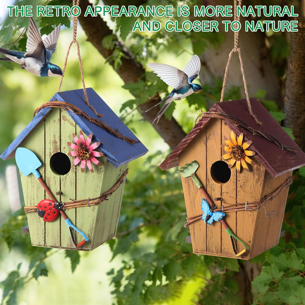 2 Pcs Hanging Bird Houses for Outside, Bright Color, Wooden Roof