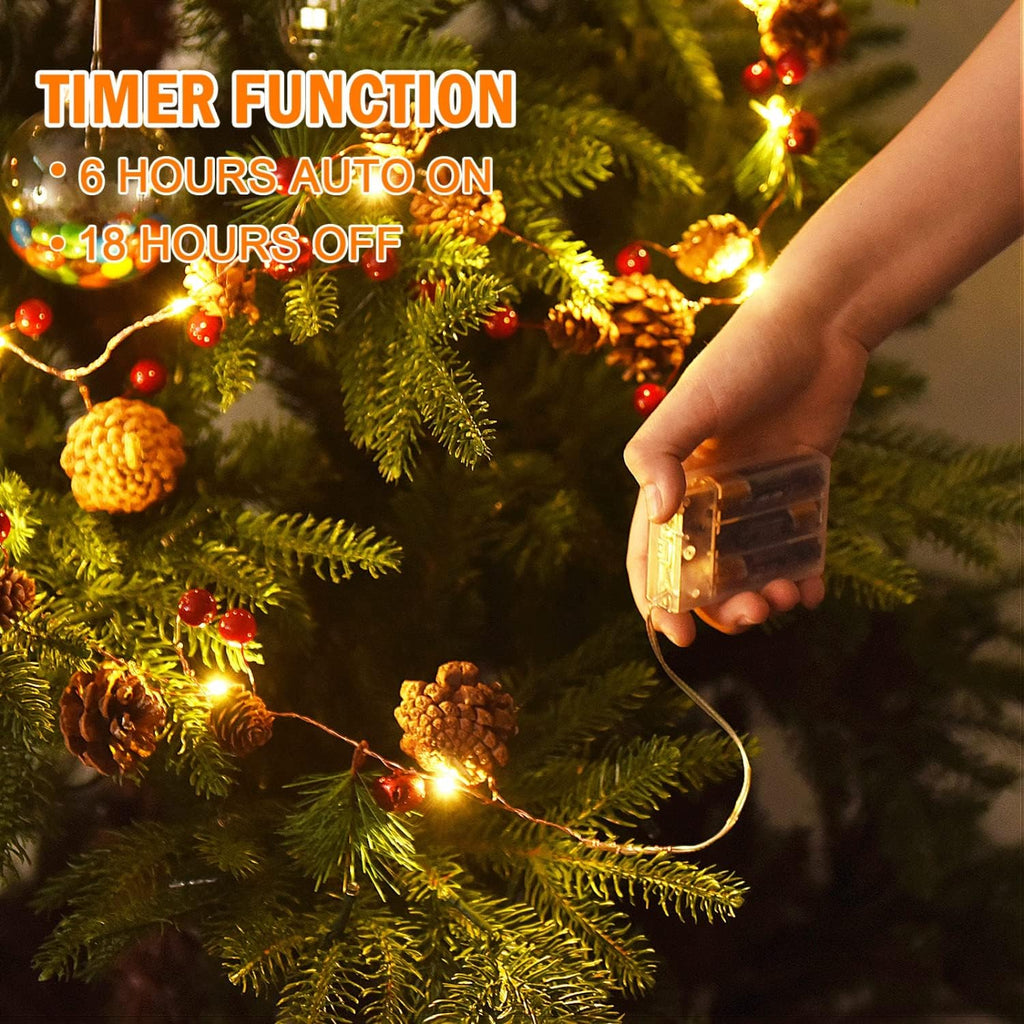 2 Pack Christmas Garland With Lights - 7.2Ft 20 LED Red Berry Pine Garland Battery Operated for Mantle Fireplace