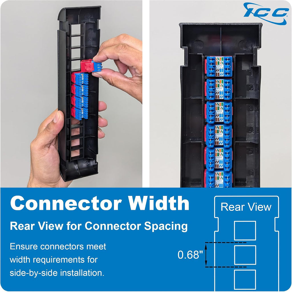 ICC 12-Port Blank Keystone Wall Mount Patch Panel, No Jacks, Black, 1-Pack