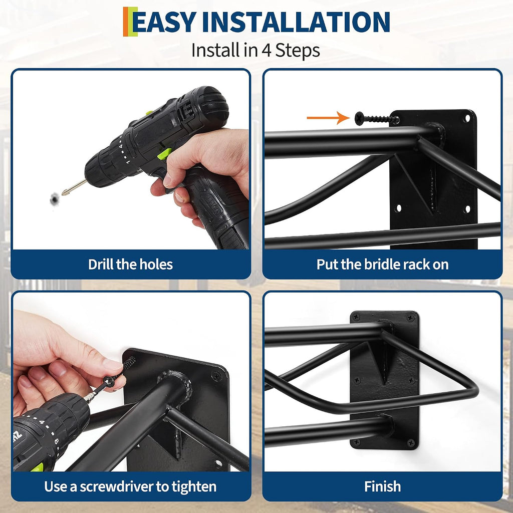 6 Pack Wall Mounted Saddle Rack with Double Pad Bar Heavy Duty Carbon Steel Saddle Stand for English & Western