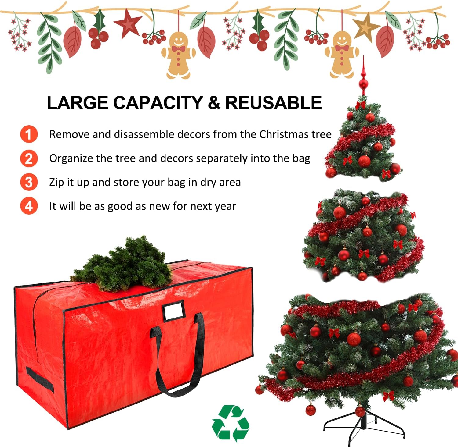 7.5 ft Christmas Tree Storage Bag, Fits Large Artificial Holiday Xmas Tree | Waterproof Material, with Durable