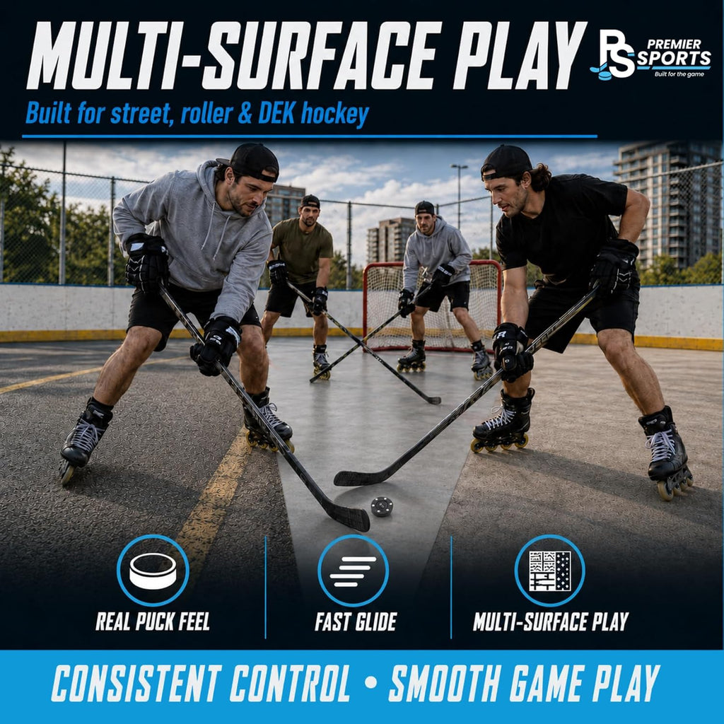 Inline Hockey Pucks – Fast Glide with 6 Slider Dots, Crosshatch Design | Realistic Feel – Street, Roller and DEK Hockey