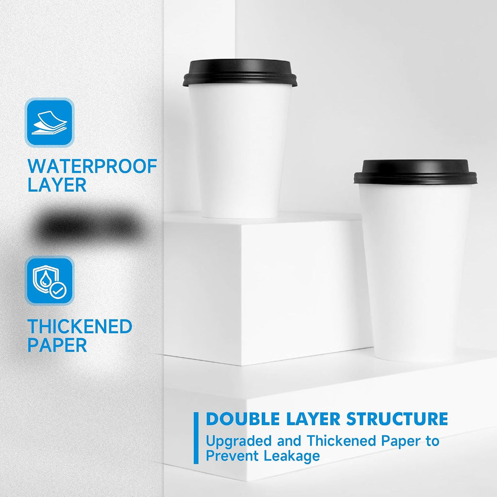 Disposable Paper Coffee Cups with Lids 16 oz 100 Pack