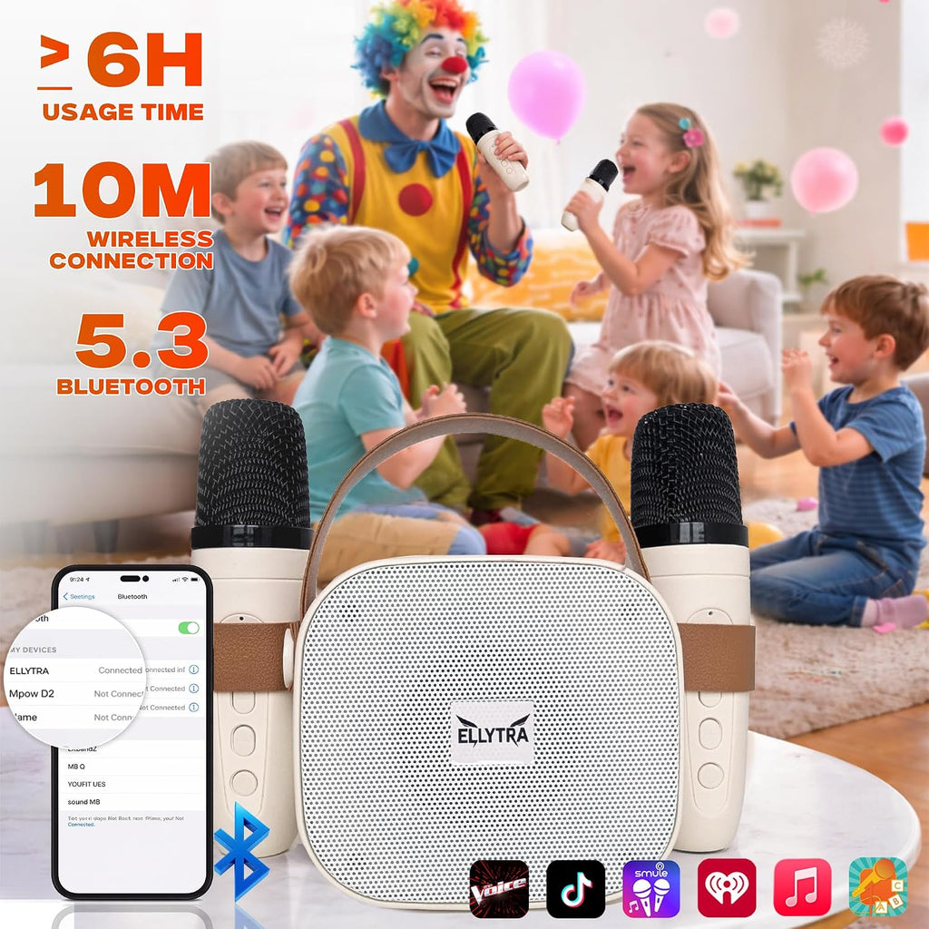 Kids Karaoke Machine with 2 Wireless Microphones, Bluetooth Speaker