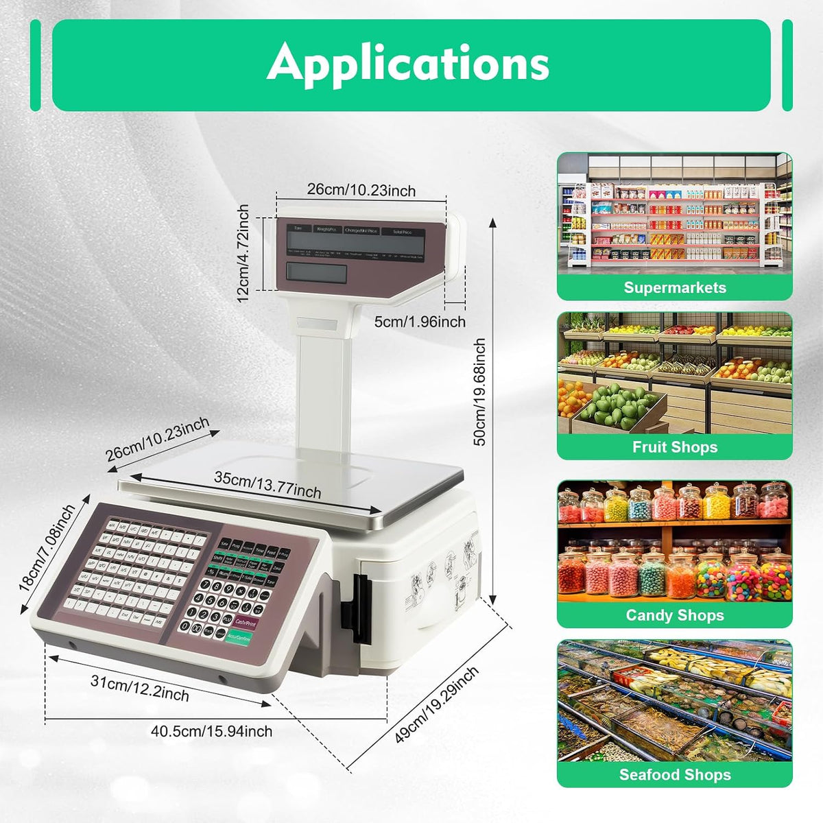Electronic Price Computing Scale, LCD 66 LB Label Printing Scale Price Computing Scale Pole Display with Label and