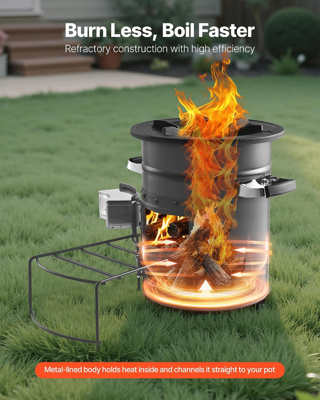 Camping Rocket Stove, Wood Burning Portable Rocket Stove with Carrying Bag for Backpacking, SPCC Steel, Double Door