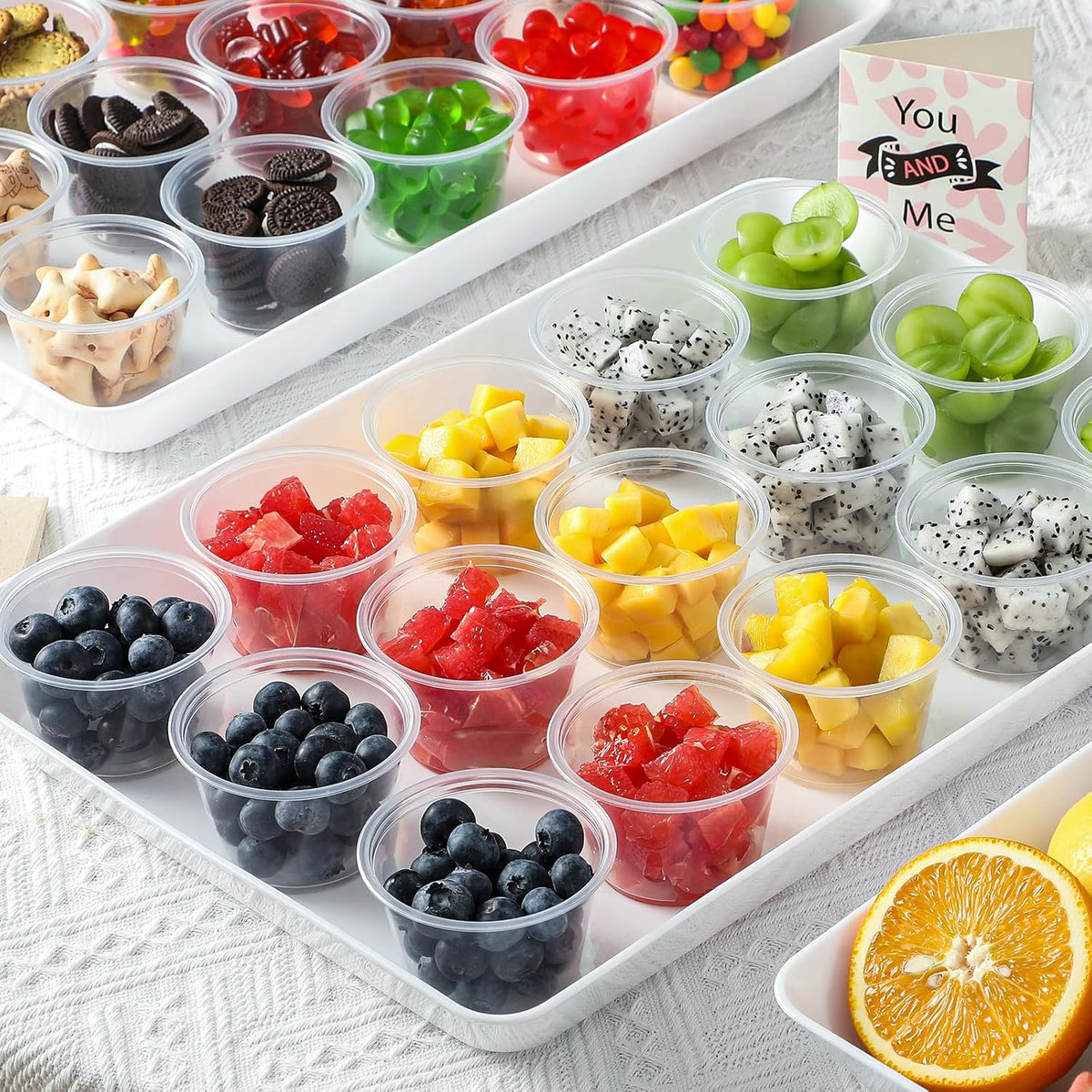 400 Set 5.5 oz Portion Cups, Jello Shot Cups with Lids, Disposable Plastic Condiment Dipping Sauce Cup, Small