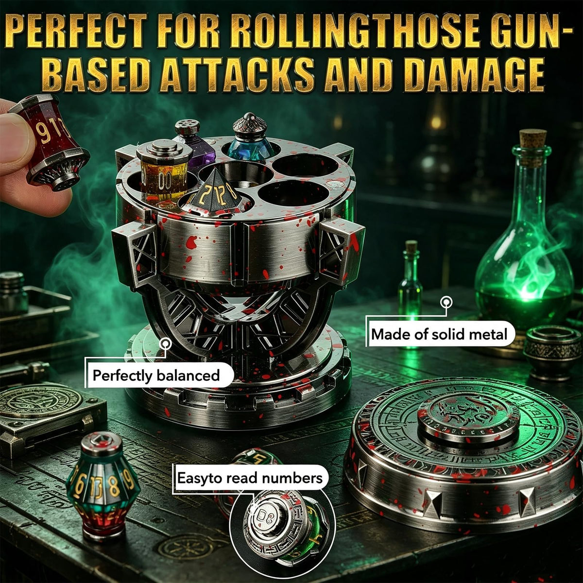 RPG Dice Set,7Pcs Bloodstained Alchemist Elixir Dice with Spinning Chalice