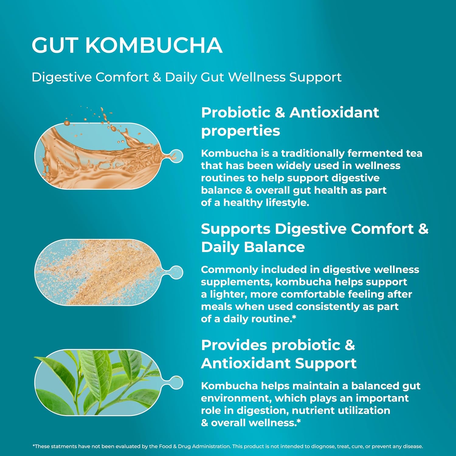 Gut Kombucha - Korean Tea Probiotic Drink | Oolong Tea Flavor Organic Kombucha Powder to Support Healthy Digestion