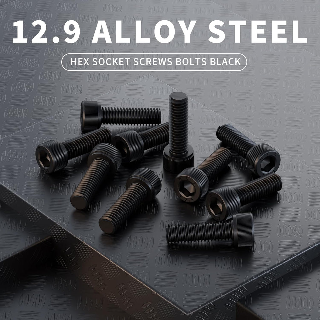 M6-1.0 x 8mm Socket Head Cap Screws, 12.9 Grade Alloy Steel, Black Oxide Finish, Machine Thread, Allen Socket Drive, Quantity 50