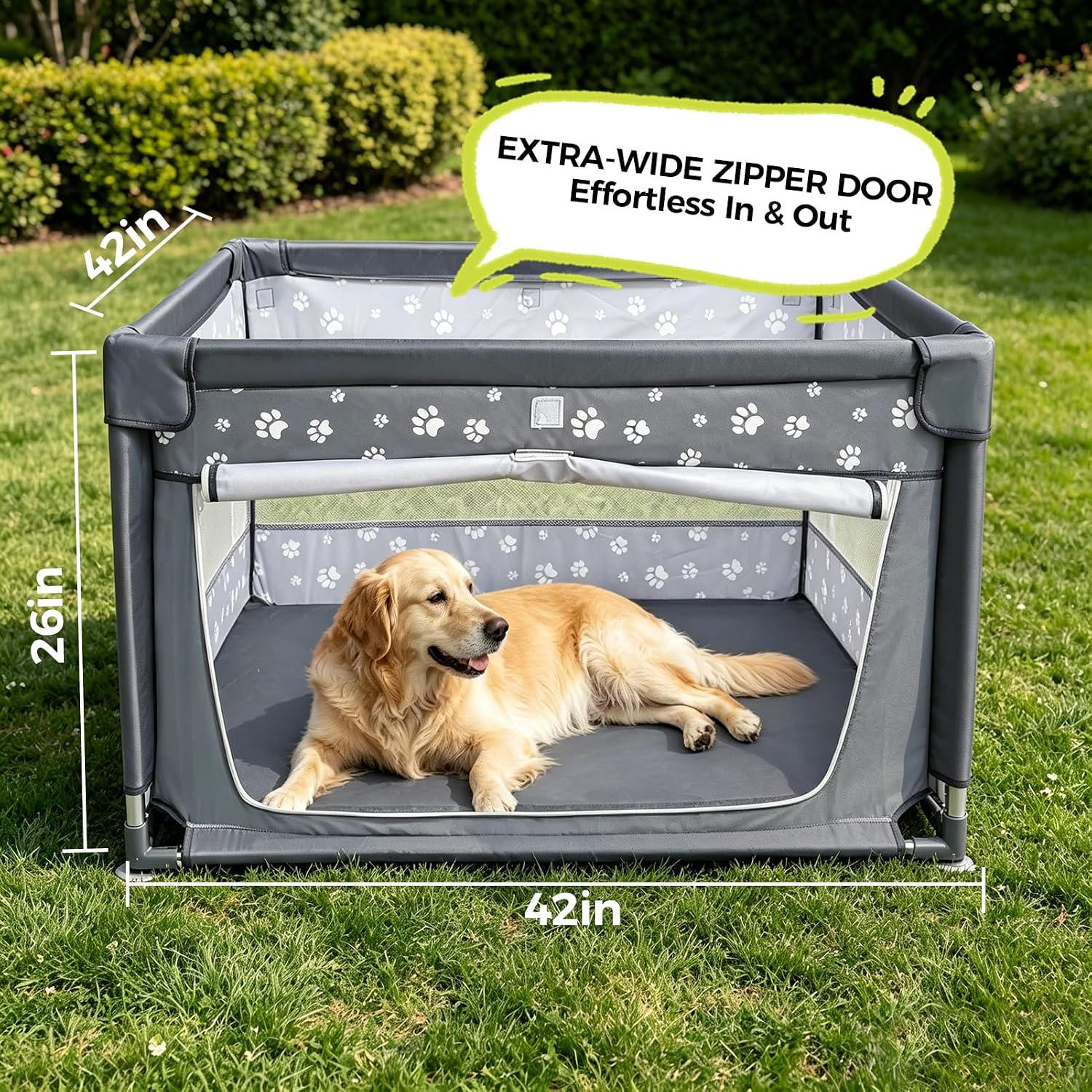 Dog Playpen Oxford Fabric Dog Fence,42x42x26 Inches,Steel Pipe,Breathable Mesh,Zipper Gate,Portable Indoor Outdoor