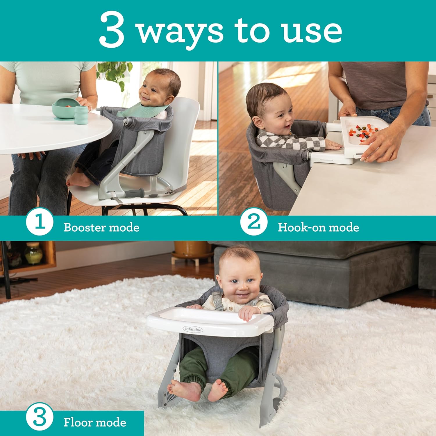 the Ultimate Travel Booster, Versatile and Travel-Friendly Booster, High Chair and Seat for On-the-Go Families, Gray