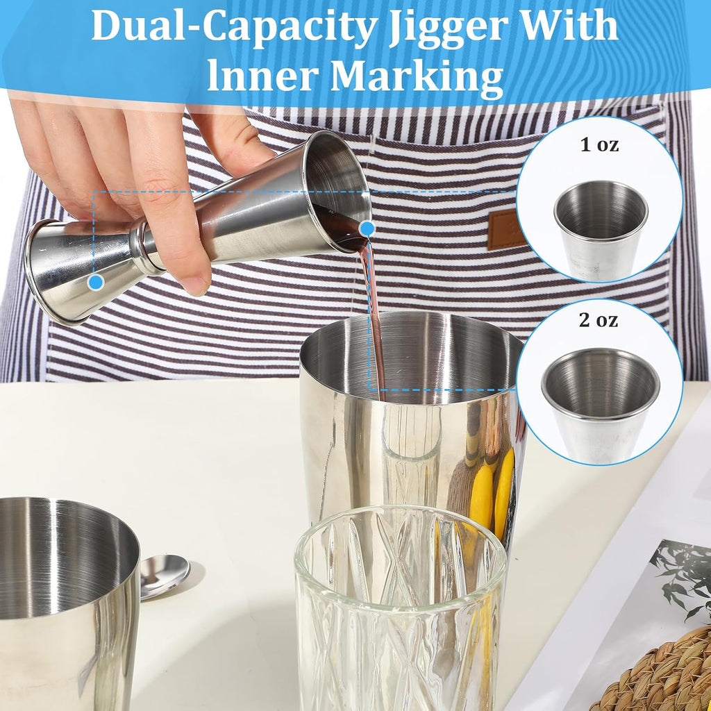 Professional Cocktail Shaker, Professional 5-Piece Bartender Kit with Boston Shaker, Hawthorne Strainer, Double
