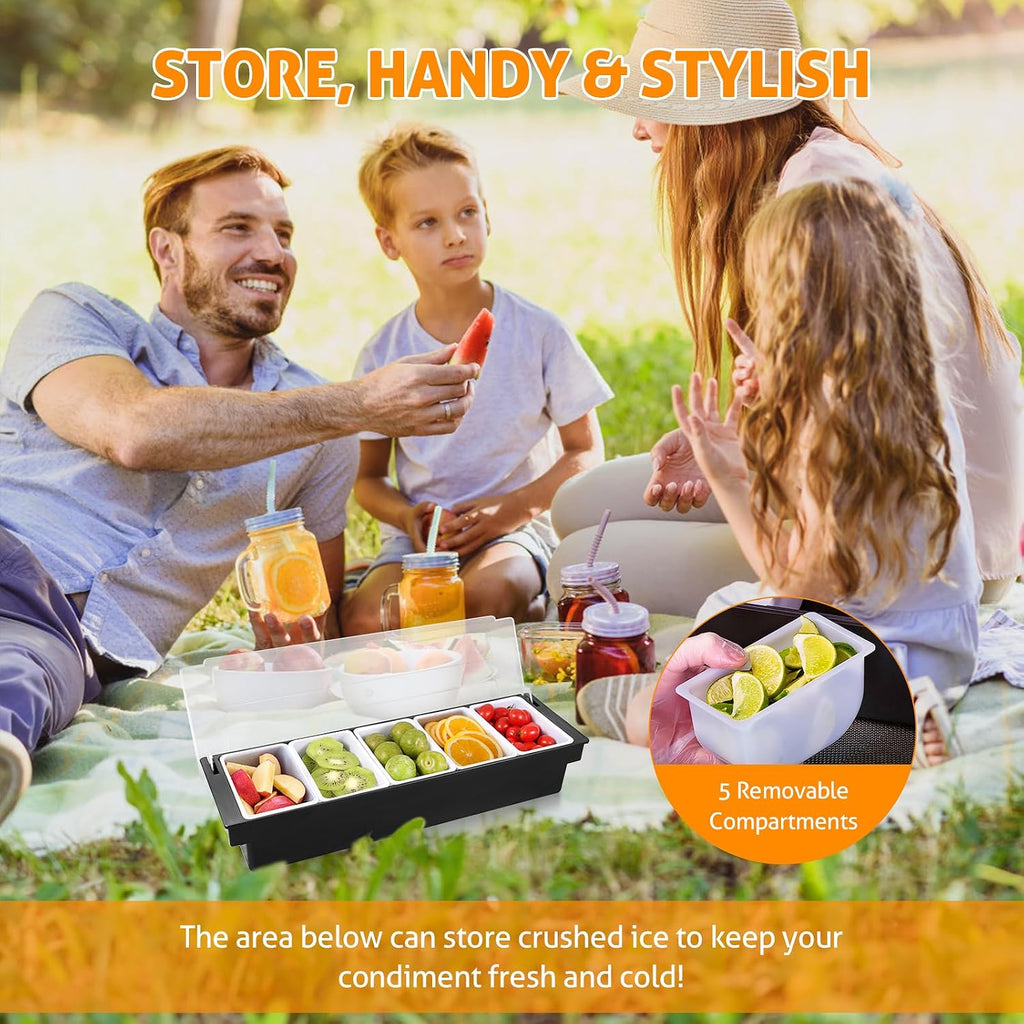 Ice Chilled Condiment Caddy with 5 Removable Trays and Lids