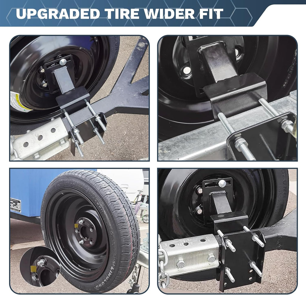 Lockable Spare Tire Carrier Bracket for Utility Trailer, Powder Coat Steel Boat Trailer Tire Mount Fits Most Lugs