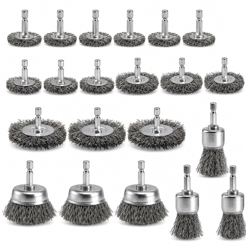 VESTTIO 21PCS Wire Brush for Drill, Carbon Steel Cup, End & Wheel Brush Set