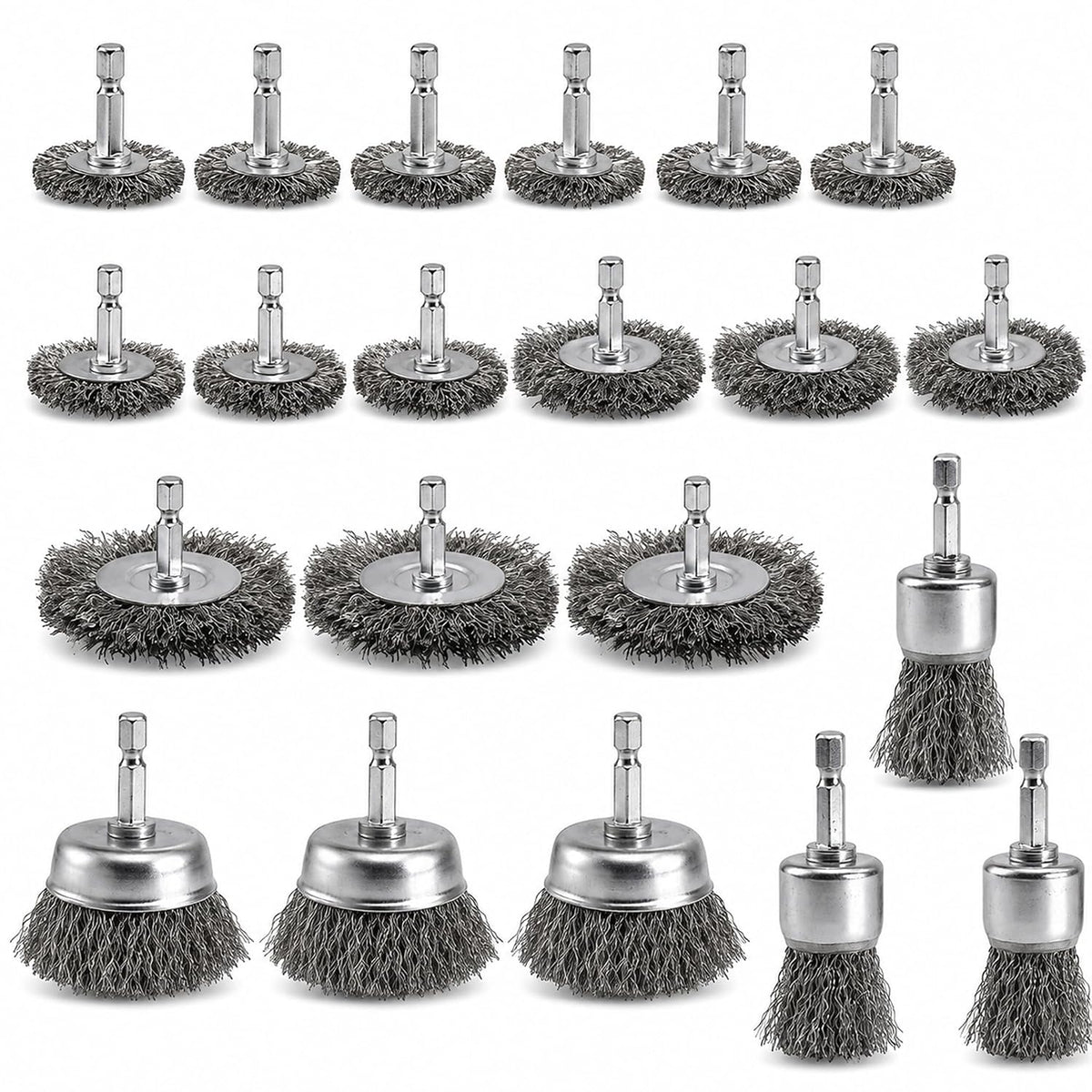 VESTTIO 21PCS Wire Brush for Drill, Carbon Steel Cup, End & Wheel Brush Set