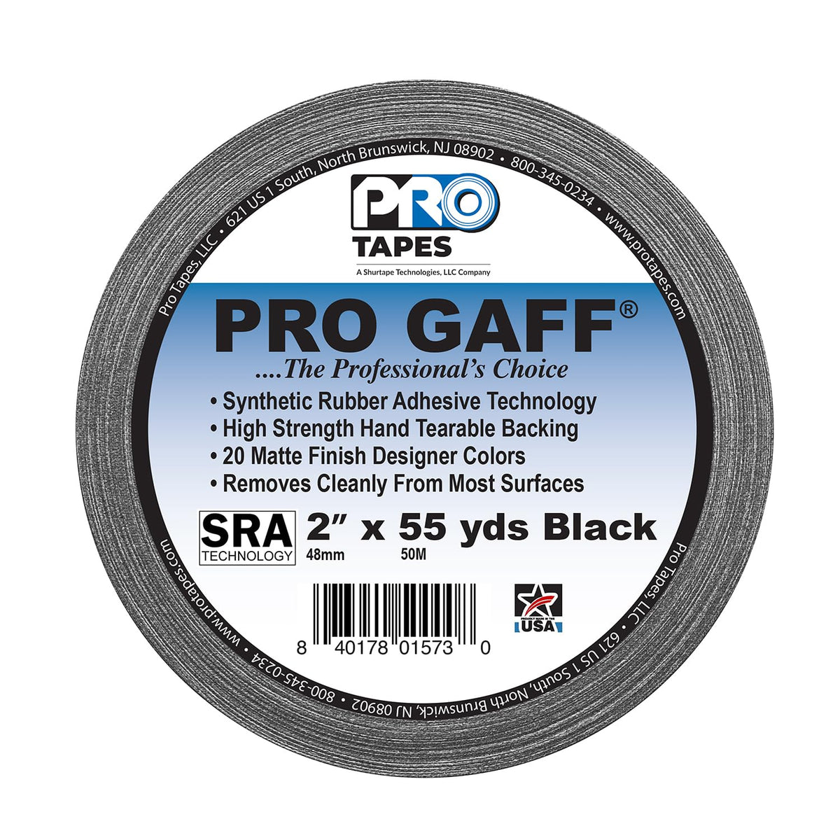 Gaffer Gaffers Tape, 2 in x 55 yd, Black