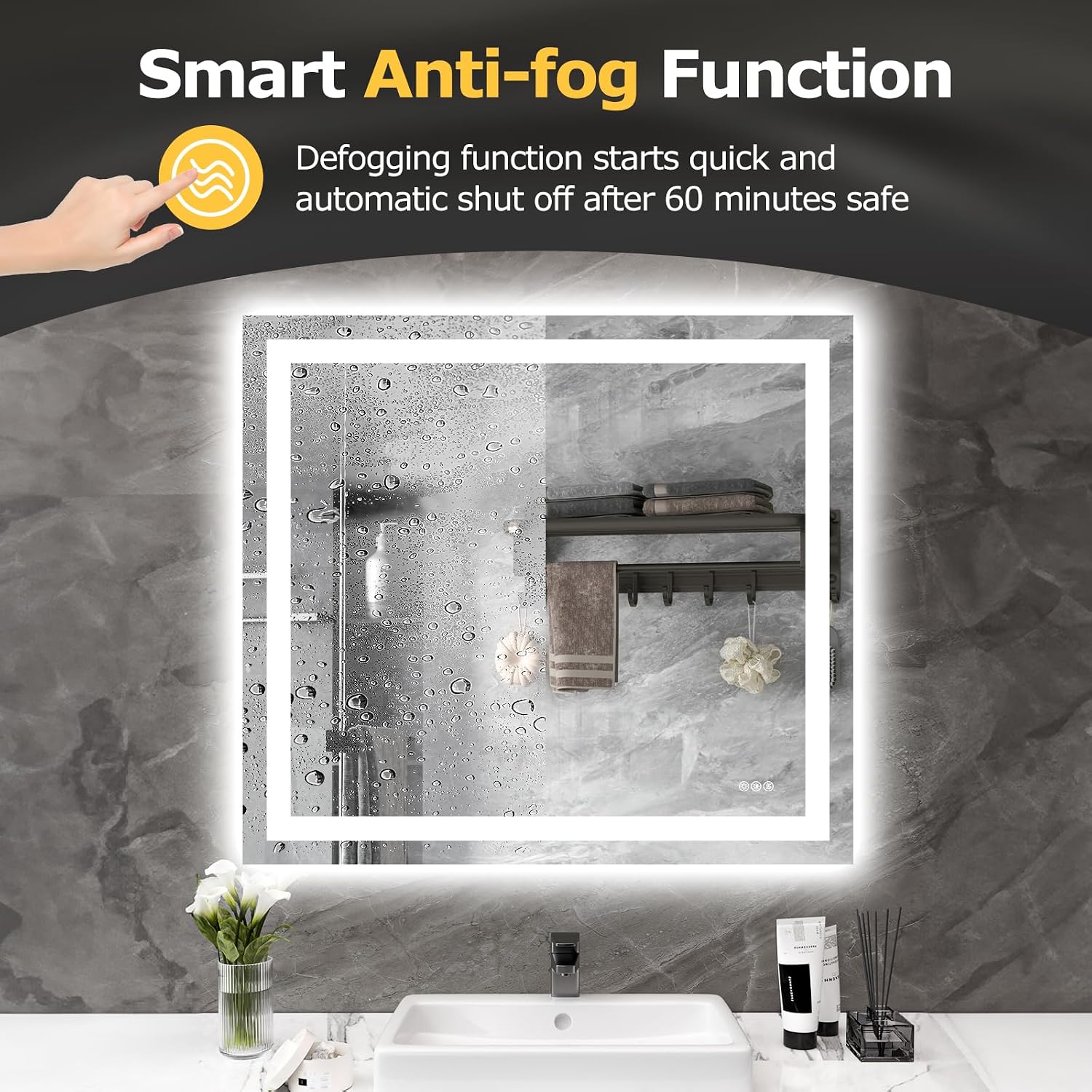 40"X36" LED Bathroom Mirror with Lights, Anti-Fog, Dimmable, Backlit + Front Lit, Smart Bathroom Vanity Mirror