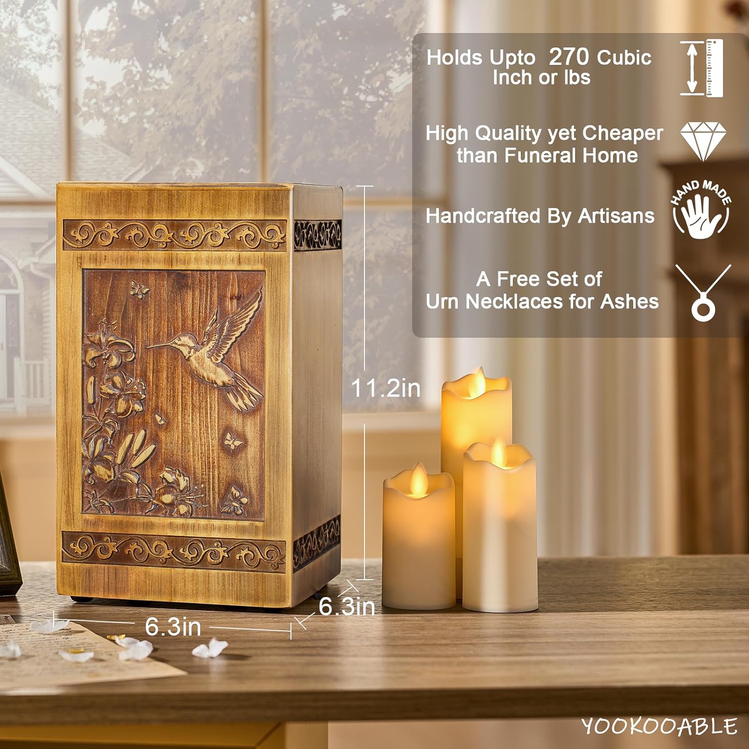 Wooden Urn for Ashes Adult Male Female, Handcrafted Large Cremation Urns Box for Human Ashes Adult Man Woman