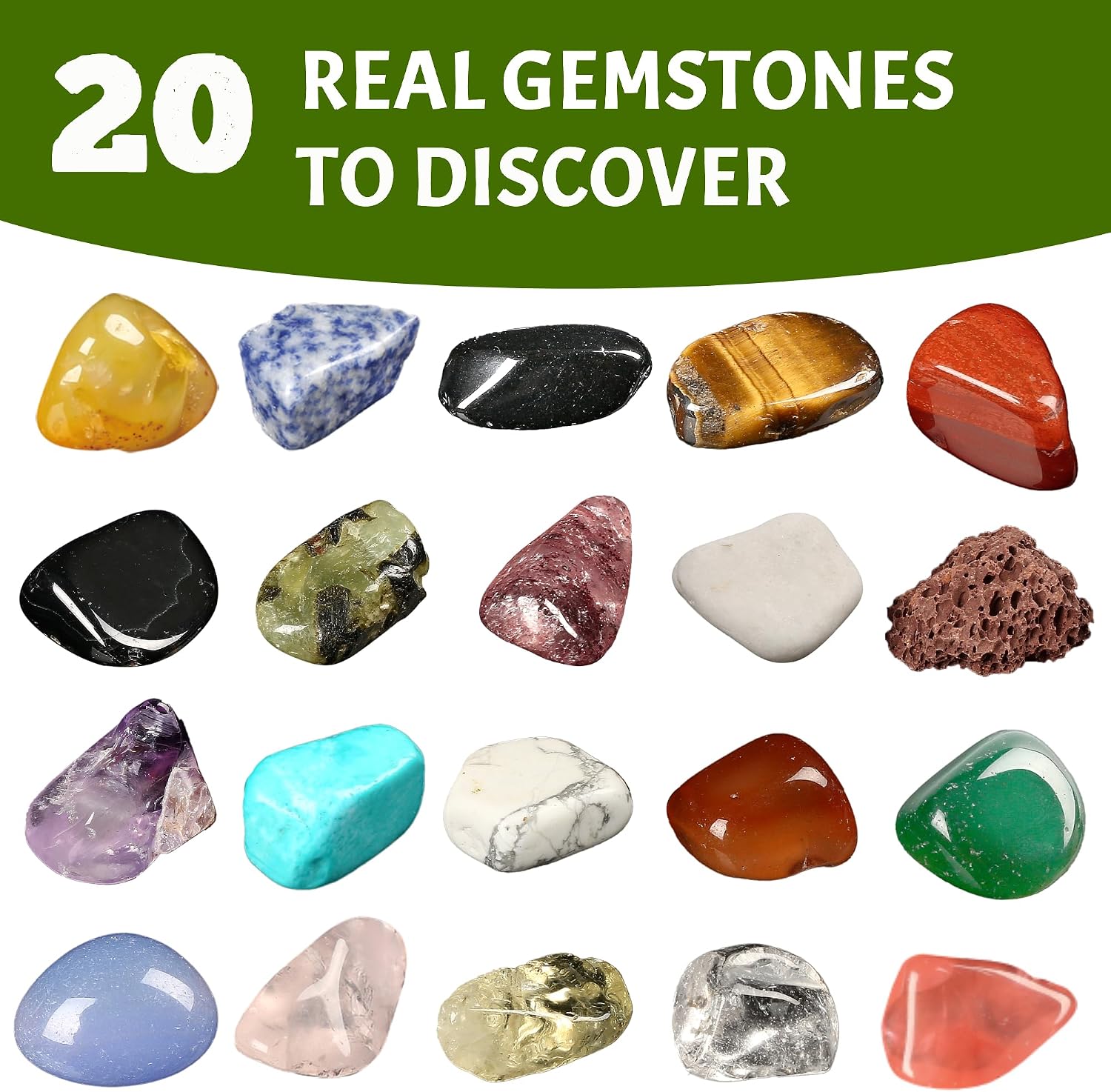 Gemstone Dig Kit for Kids, 20 Real Gems, Science Excavation Gift | Rocks Stones Collection,Ages 8-12 Fit,STEM