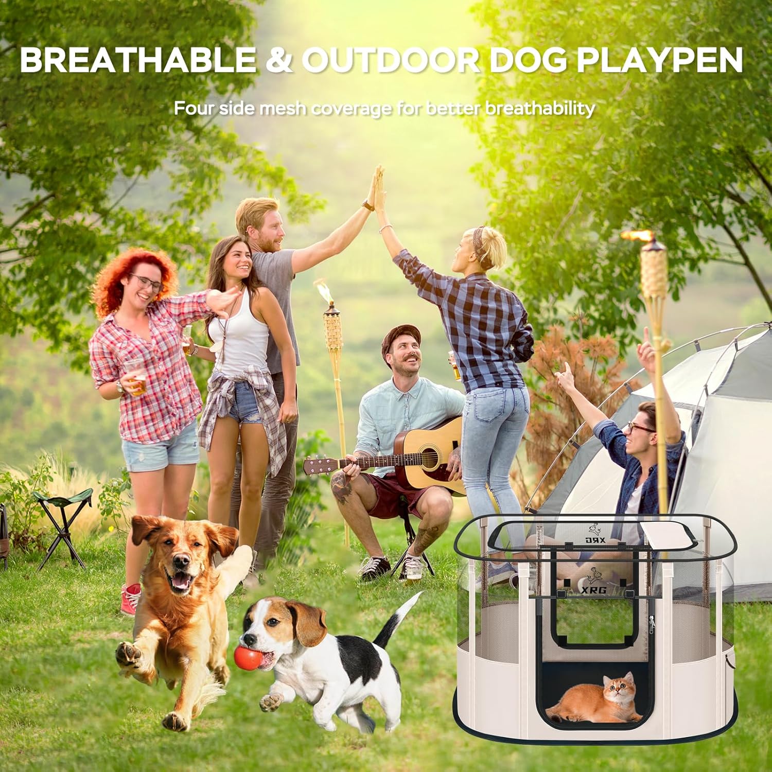 Dog Play Pen with Waterproof pad,Portable Dog Crates for Medium Dogs Kennel Tent,Dog Cages Indoor Breathable Mesh