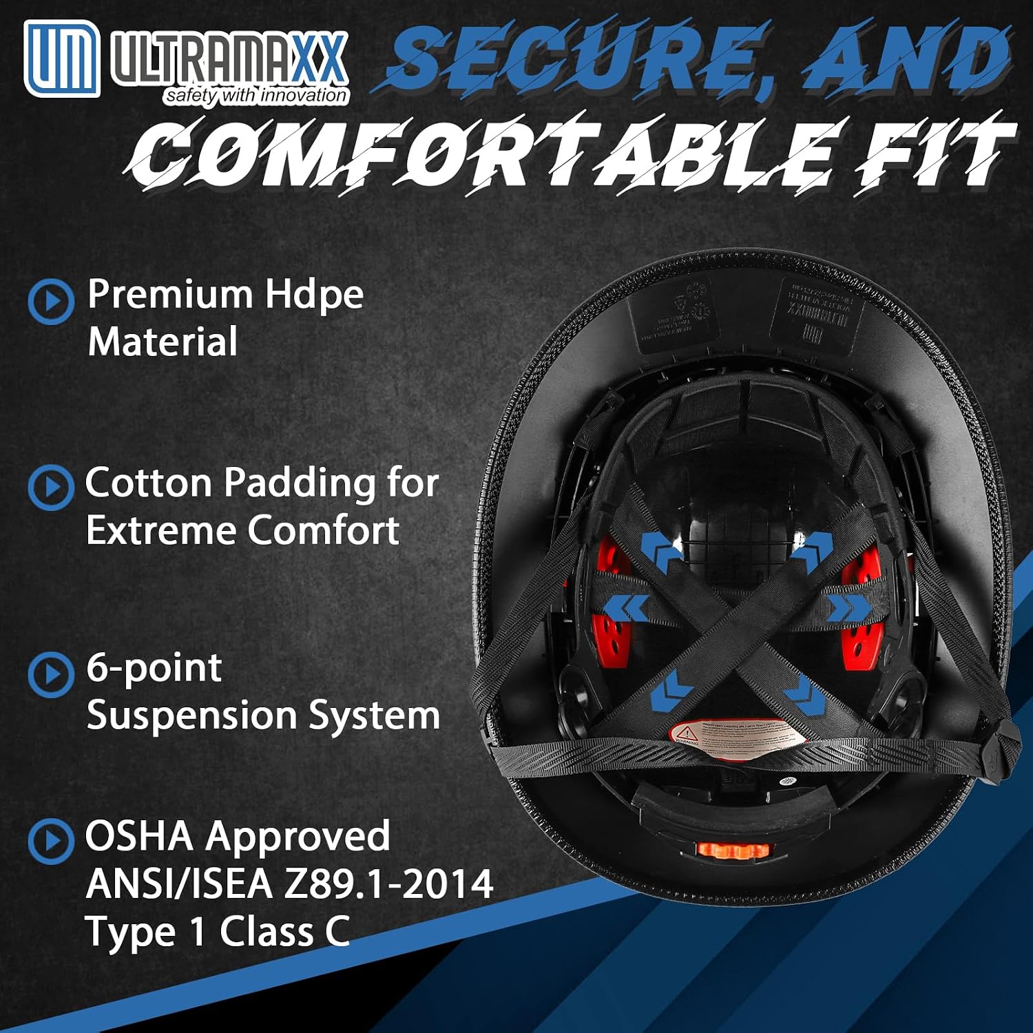 Full Brim Hard Hat with Built-in Visor, ANSI Z89.1 OSHA Approved Construction Safety Helmet with Chin Strap for Men