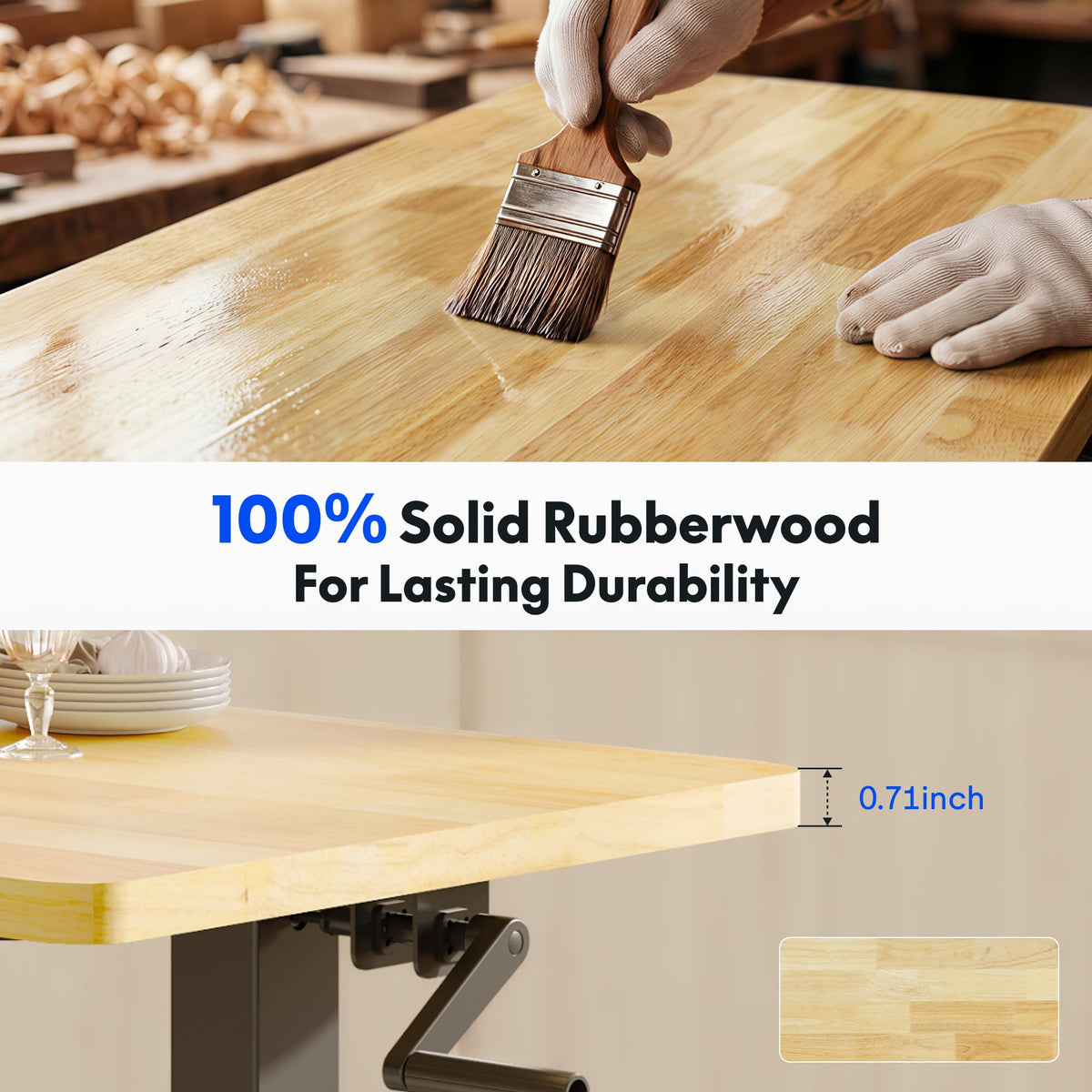Adjustable Workbench, 47.2" x 23.6" Work Table with Hand Crank