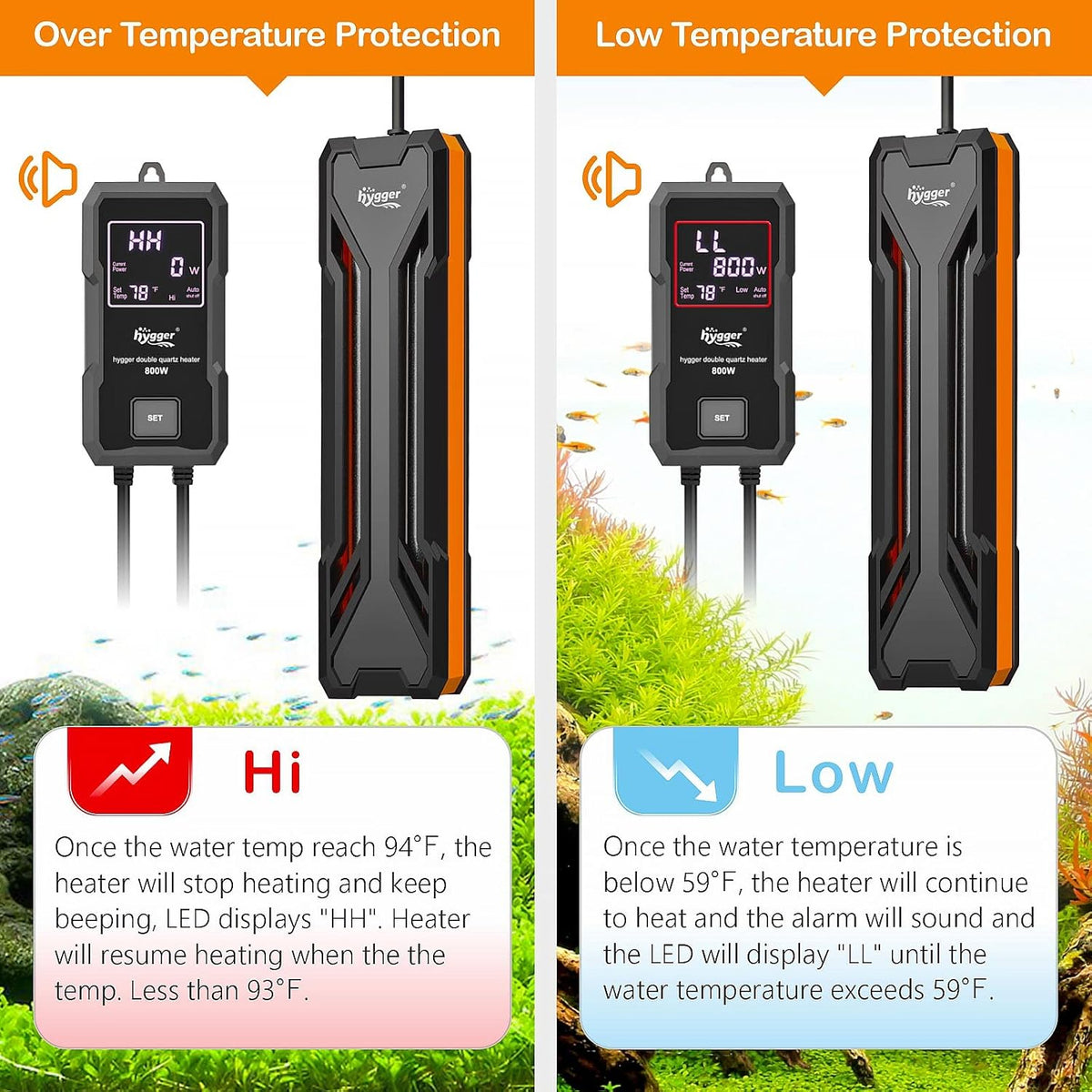 Aquarium Heater 300W/500W/800W/1000W, Submersible Fish Tank Heater