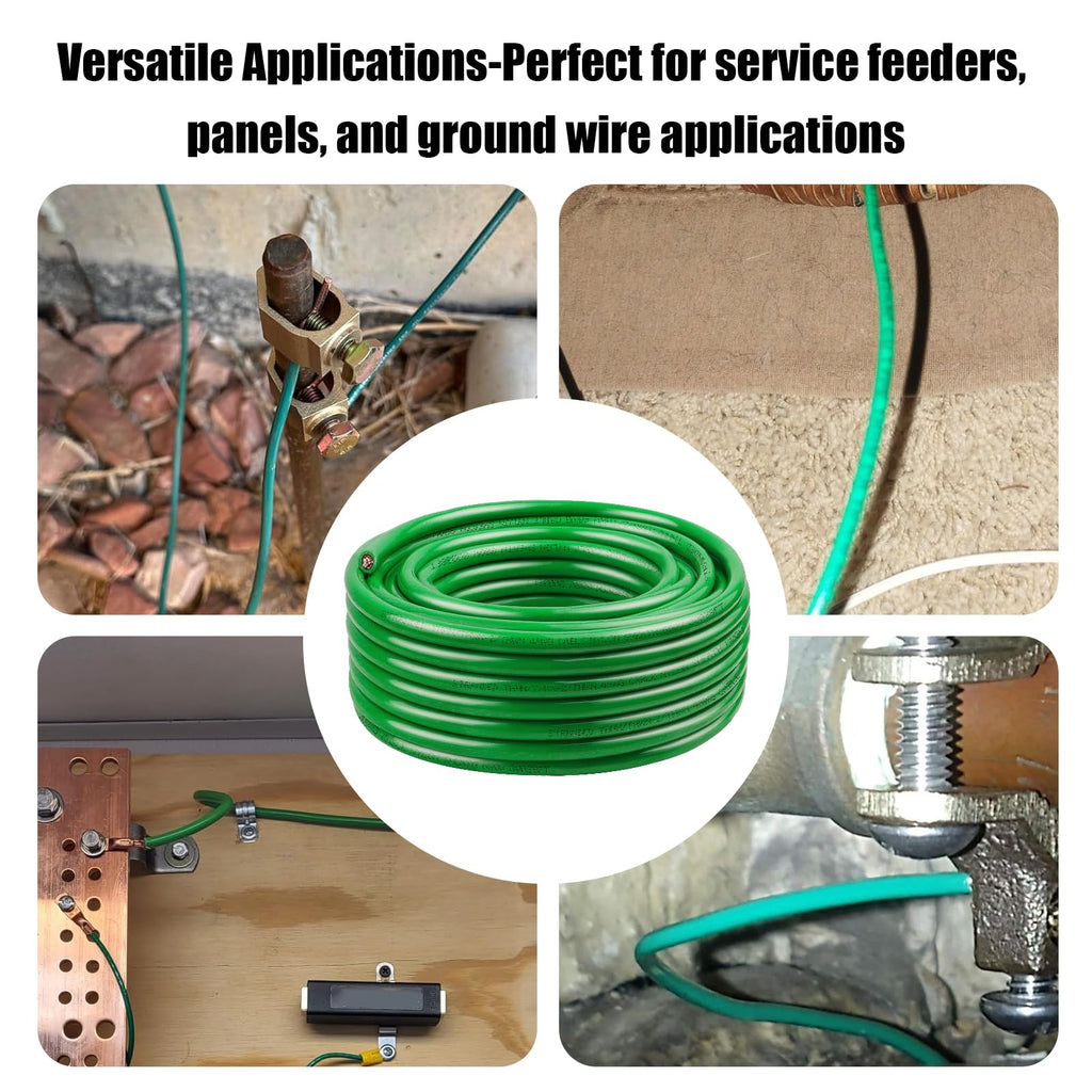 4 AWG THHN Stranded Bare Copper Wire 10FT Green Grounding Wire, Electrical Wire, 600V Rated Building Wire, Ideal for Panel Wiring, Grounding, Lighting Circuits, Control Systems