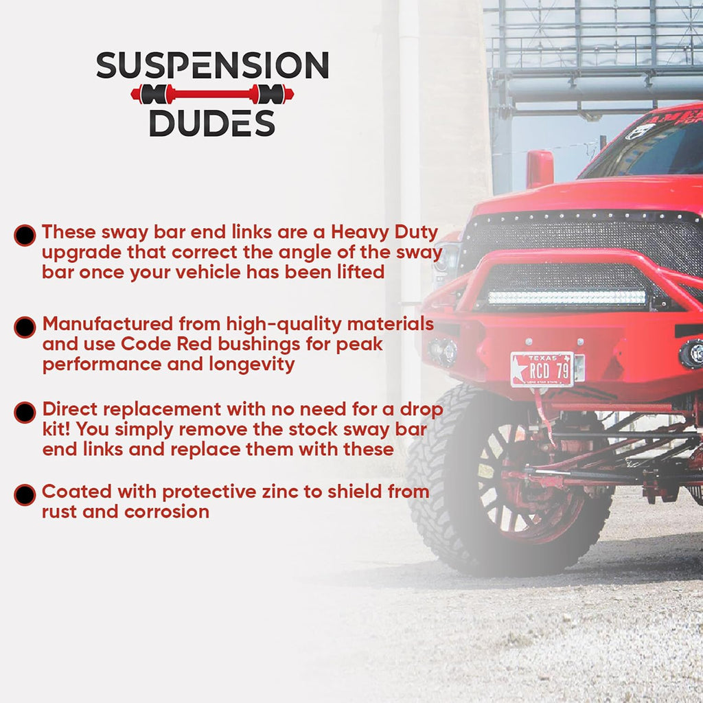 4‑6" Front Sway Bar Stabilizer CODE RED Heavy Duty End Link Kit for Extended Lifted Chevy Silverado Sierra 1500, 1500HD, 2500HD/3500HD, Avalanche 1500, Yukon, 2001‑2019 - Bushings Made IN USA