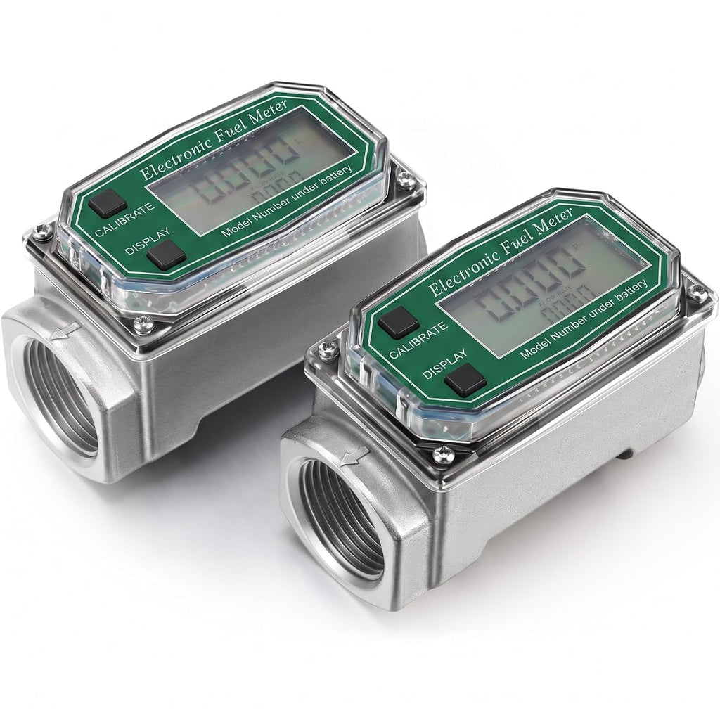 Xuhal 2 Pcs Digital Turbine Flow Meter for Fuel and Water, 1 Inch