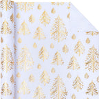 3D Kraft Christmas Wrapping Paper Roll - Mini Roll - 17 Inch x 16.5 Feet - Gold and White Christmas Tree Wrapping