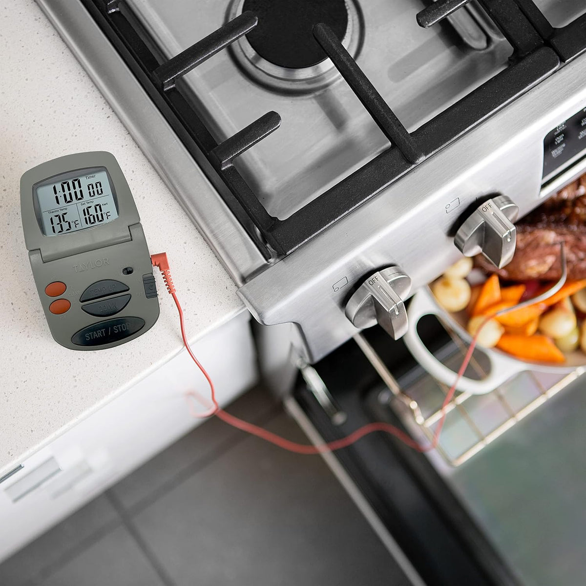 Precision Products Programmable with Timer Instant Read Wired Probe Digital, Meat, Food, Grill BBQ Cooking Kitchen
