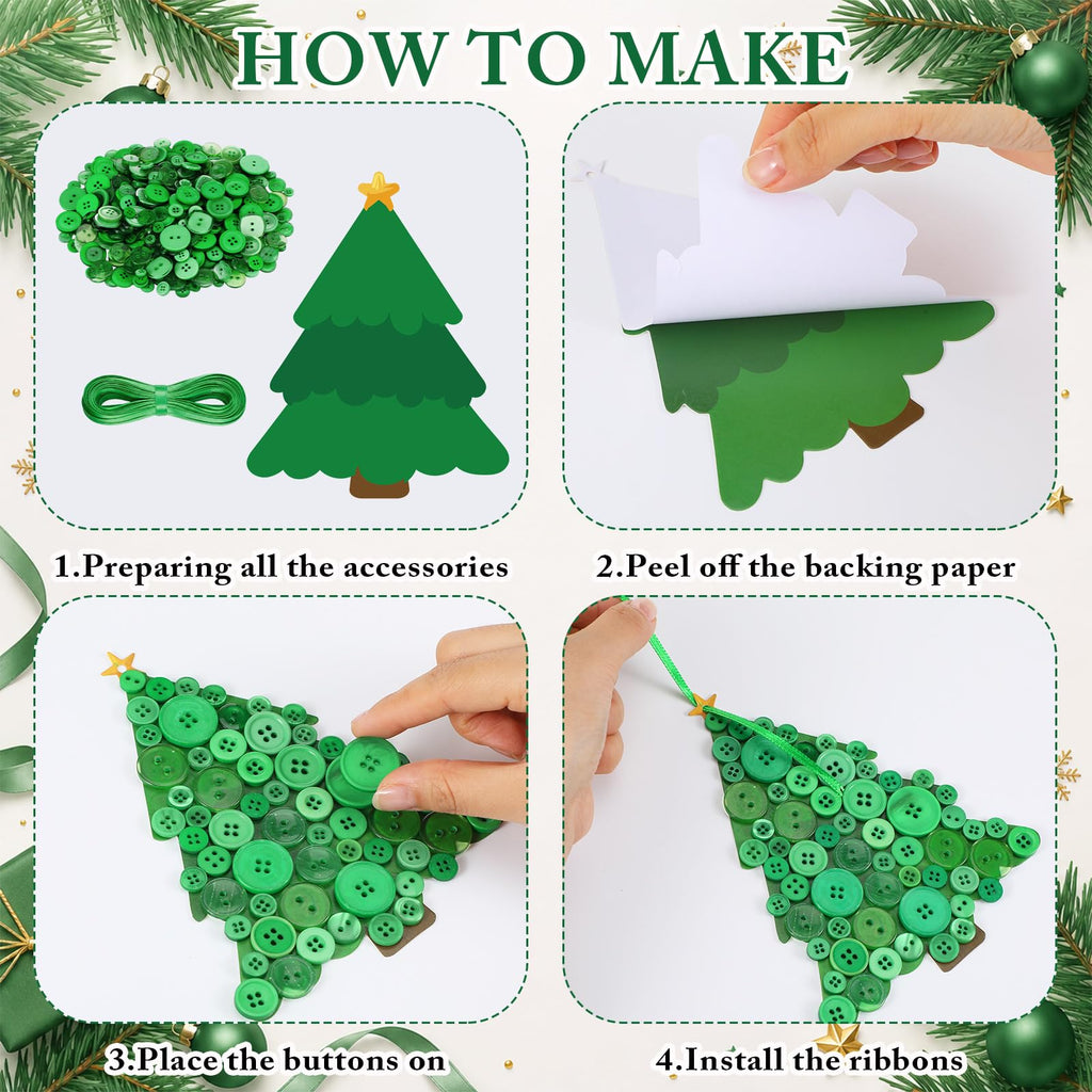 24 Christmas Tree Craft Kit with Buttons, Green