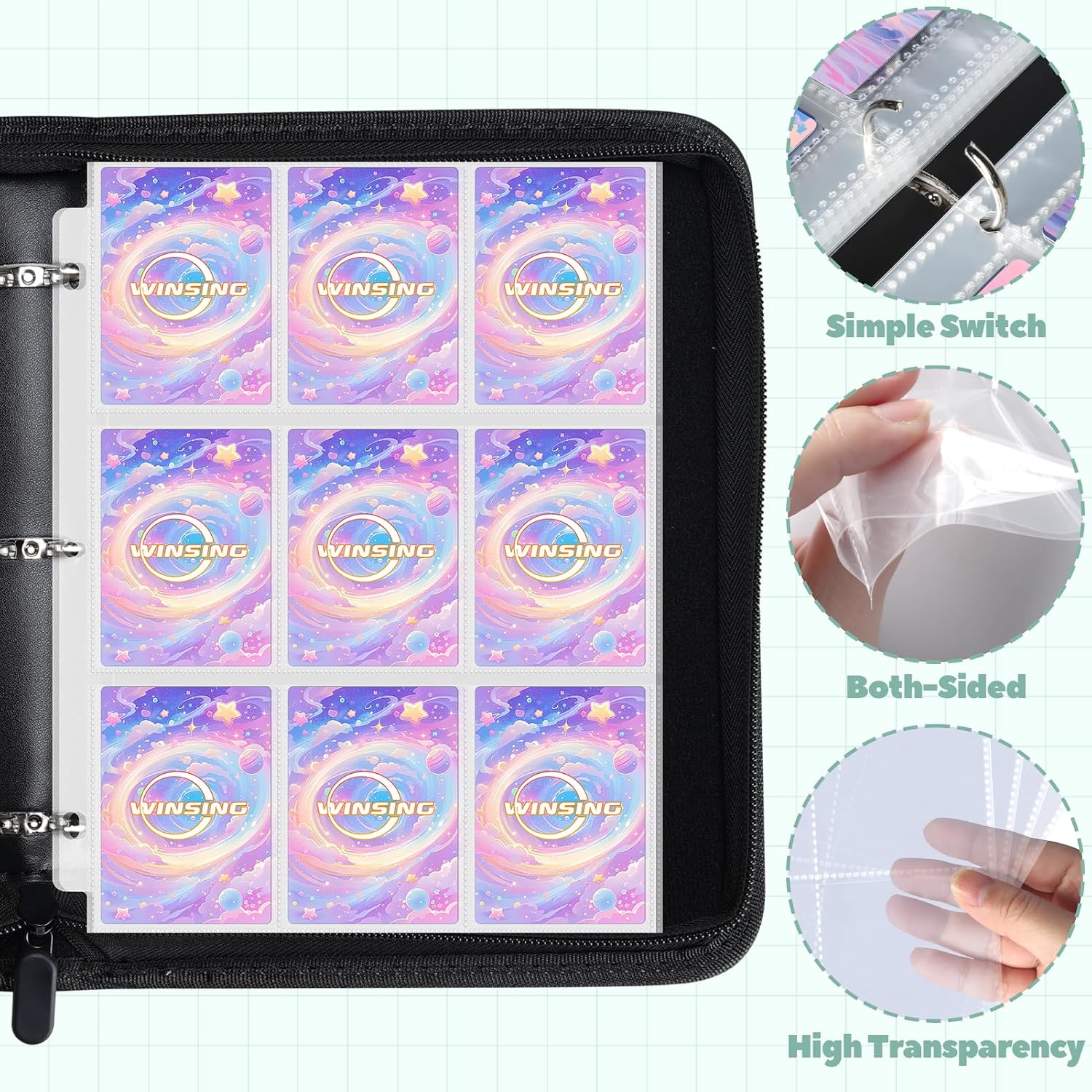 9 Pocket Trading Card Binder, 900 Card Capacity, Pink