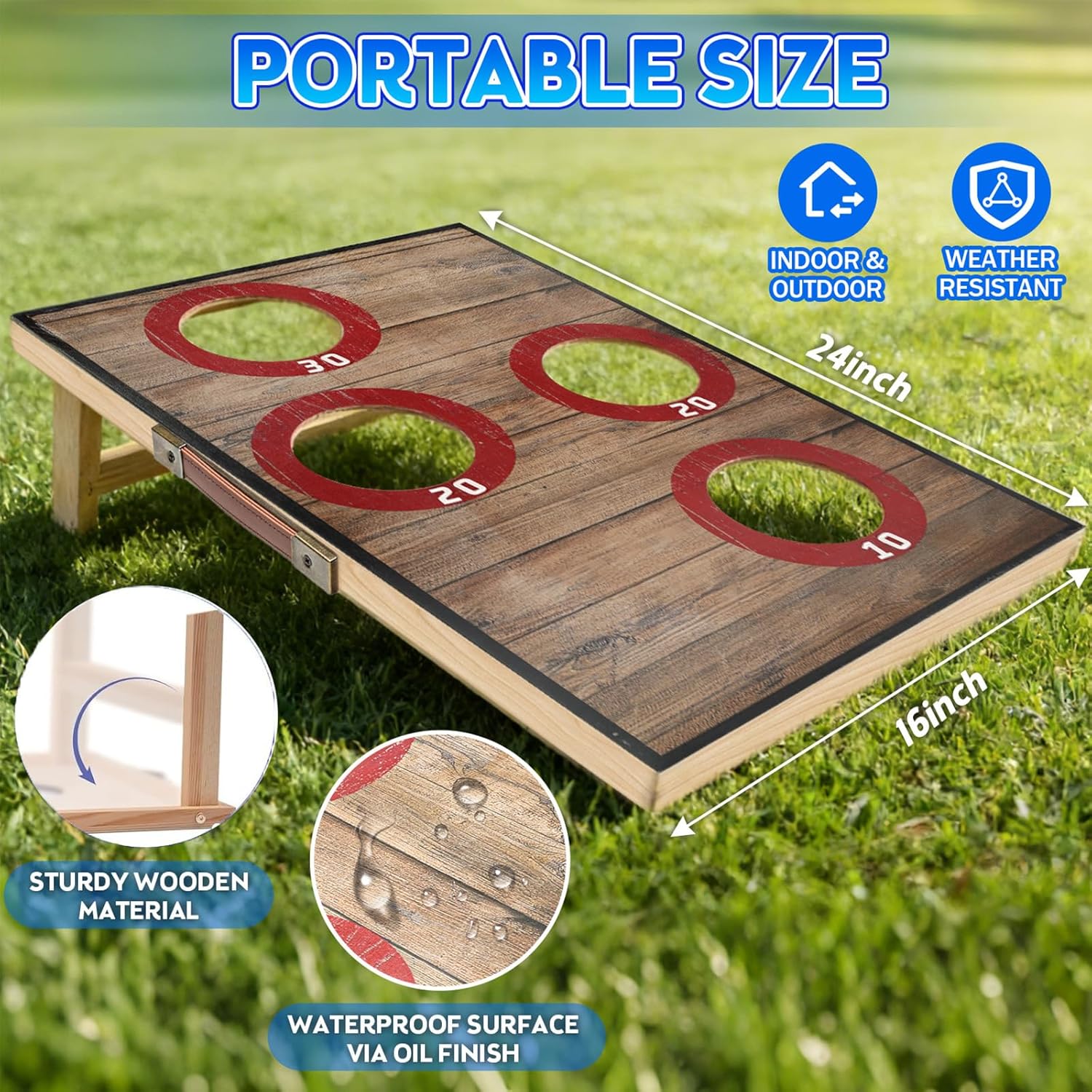 Corn Hole Toss Game for Adults 24x16 Inch Set - Portable Cornhole Board Set with Scoring Target Area, Bean Bags &