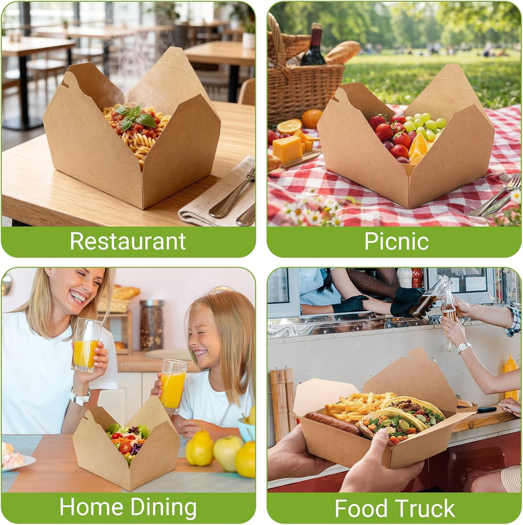 50 Pack Kraft Take Out Food Boxes, 36OZ Paper To Go Boxes