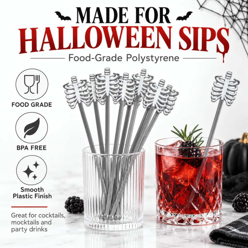 Halloween Skeleton Drink Stirrers, 36 Pack, 7-Inch Cocktail Sticks