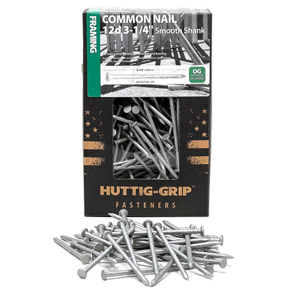 Huttig-Grip 3-1/4 in Framing Common Nail 12d Size, Outdoor Galvanized Finish, 5 lb Pack of 315 Nails