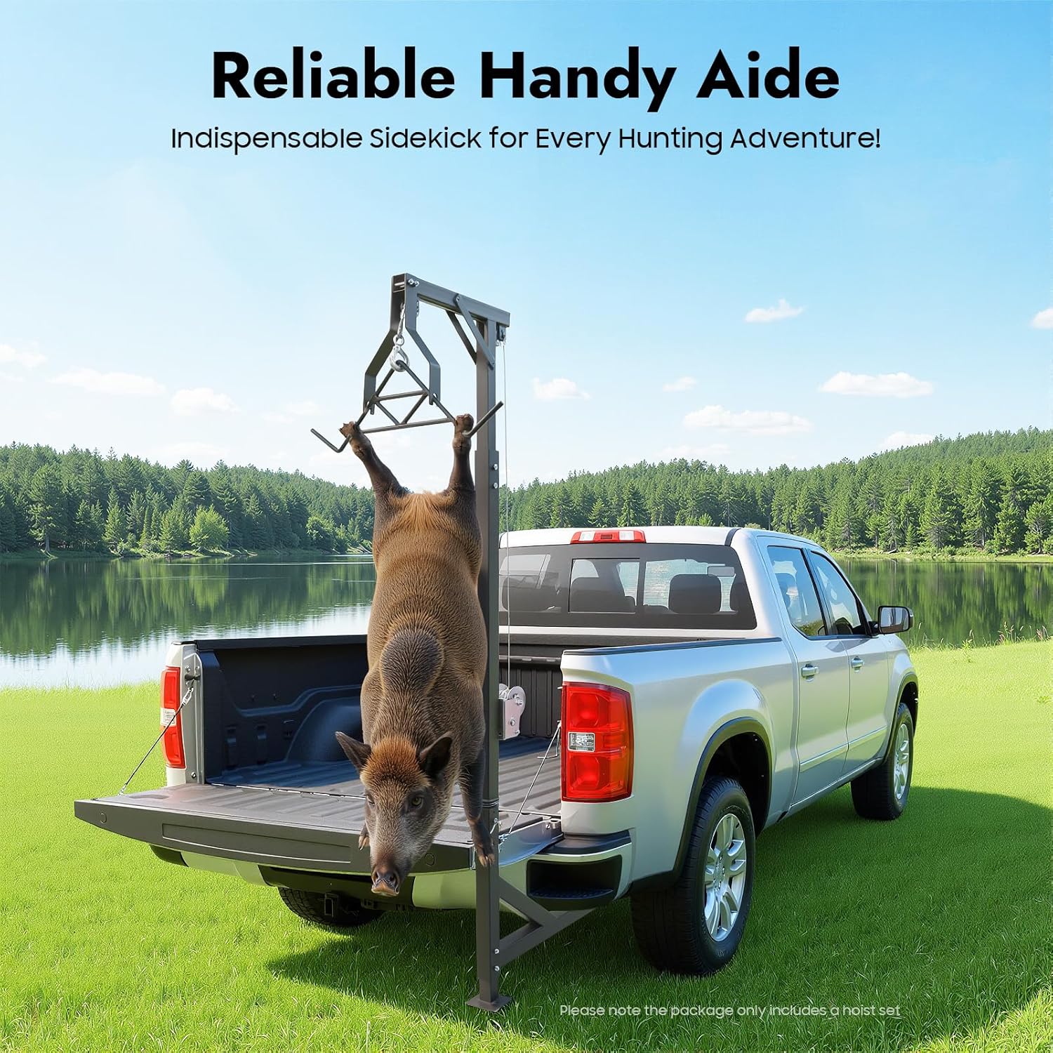 Truck Hitch Game Hoist & Gambrel, 600Lbs Hitch Mounted Deer Hoist with 360-Degree Swivel & Height Adjustable, Game