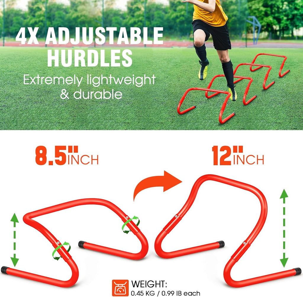Agility Ladder Speed Training Equipment Set-20ft Agility Ladder,12 Soccer Cones,4 Hurdles, Jump Rope, Running