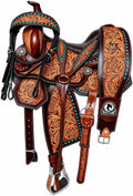 Western Leather Horse Saddle with Turquoise Floral Tooling & Tack Set