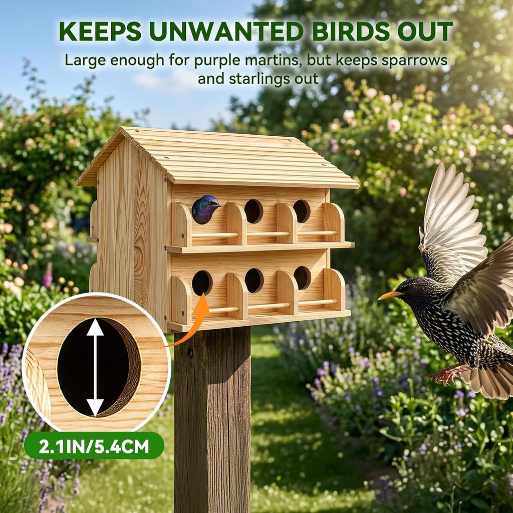 Purple Martin Bird House, 12-Room Wooden Bird Houses for Outside, Large Solid Wood Purple Martin House, Weatherproof