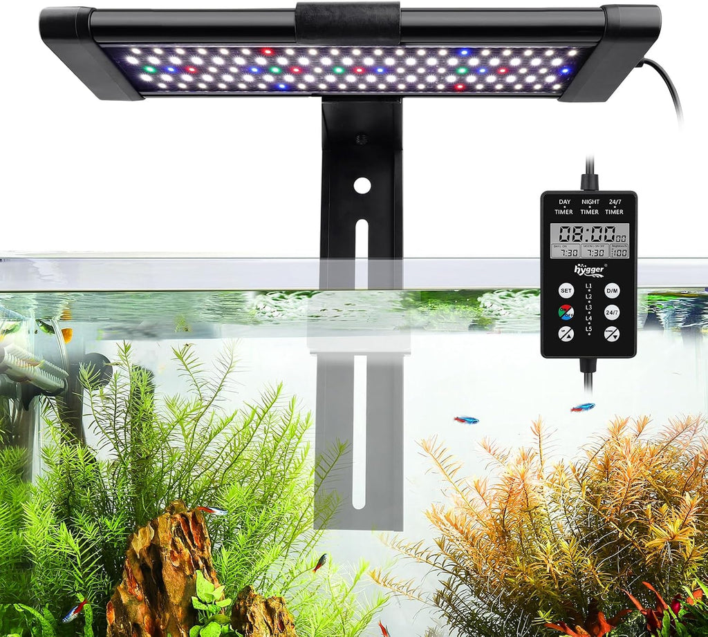 Small Clip On Aquarium LED Light, Custom Daylight-Moonlight & 24/7 Mode, 12-18 in Full Spectrum Fish Tank Light, 8