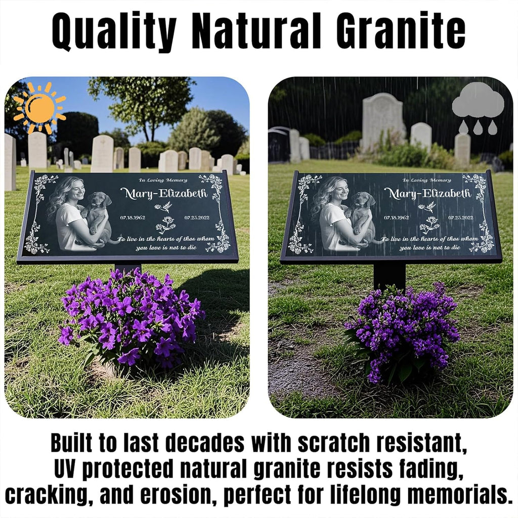 Headstones for Graves - Natural Granite Memorial Stone Custom Tombstones for Grave Stones Temporary Grave Marker for