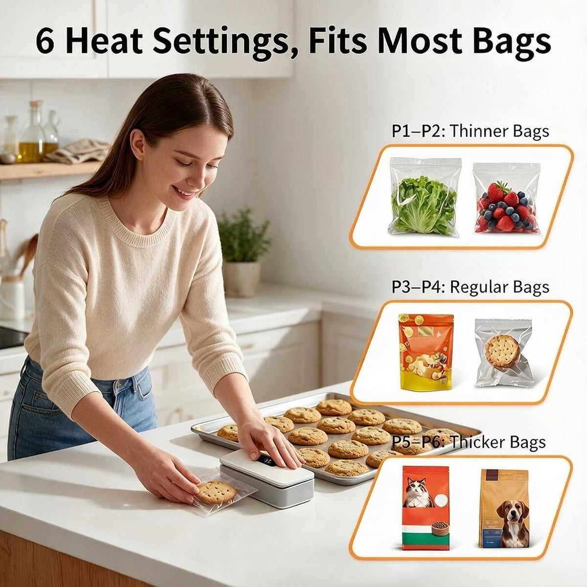 Mini Bag Sealer & Cutter, USB-C Rechargeable, 6-Gear Adjustable Heat, LED Display, Magnetic, for
