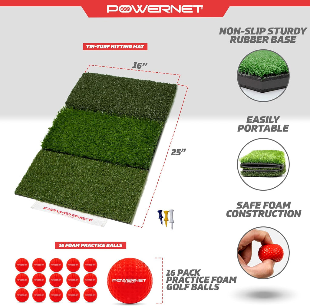 Foam Golf Balls & Tri-Turf Mat Bundle, Portable 25" x 16" Hitting Space, Golfing Accessories Training Aid to Improve