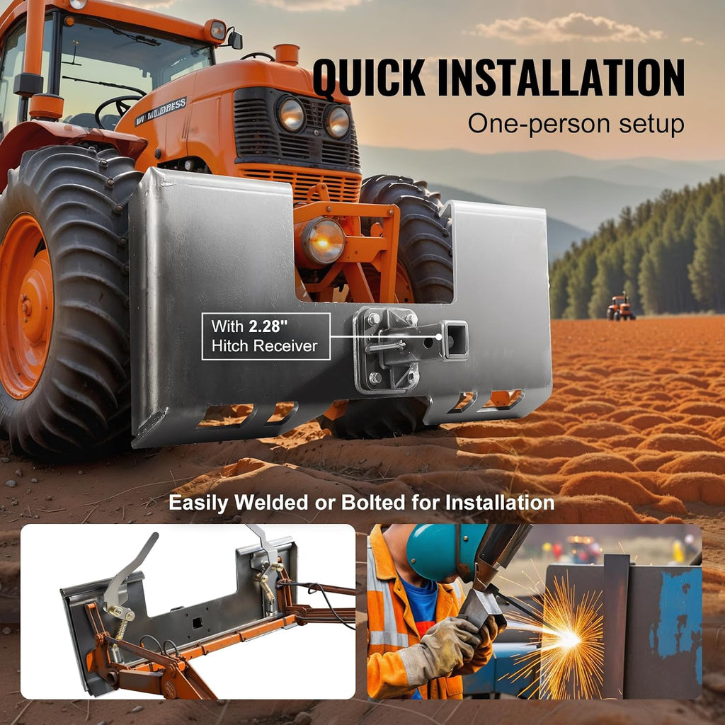 Skid Steer Attachment Plate, 3/8" Skid Steer Mount Plate with 2.28" Hitch Receiver, Quick Attachment Loader Plates